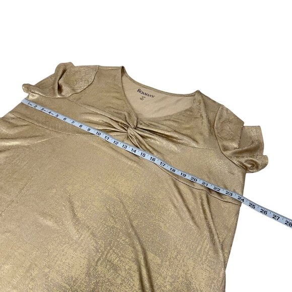 Roamans CHART SZ M(14-16) Gold Metallic Short Sleeve Tunic Top Comfy Stretch - Picture 6 of 10